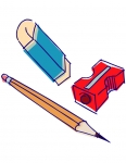 pencil, eraser & sharpener